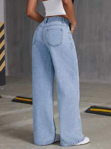 Women's Vintage Washed Blue Denim Wide-Leg Straight-Leg Pants With Embroidery - Relaxed Fit Washable Pants Suitable For Spring/Autumn, Casual Wear & Western Outfits - 彩色 - 查看 6