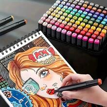 24/36/40/48/60/80/100/120/168/204色双头马克笔，美术绘图马克笔，带笔架和便携包，手绘设计笔套装，专业美术用品，文具礼品，圣诞节和生日礼物 - 彩色 - 查看 6