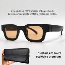 Premium Men's And Women's Square Retro Modern Sunglasses With Comfortable Spring-Loaded Temples And Cosmetic Lenses With UV400 Protection. - Tròng kính màu nâu nhạt đen - Xem 5