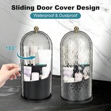 Toothbrush Holders With Sliding Lid, Rotating 3 Slots Bathroom Organizer Countertop, Tooth Brush Toothpaste Holder Bathroom Counter Stand Caddy Vanity Brushes Holder Black - 黑色 - 查看 2