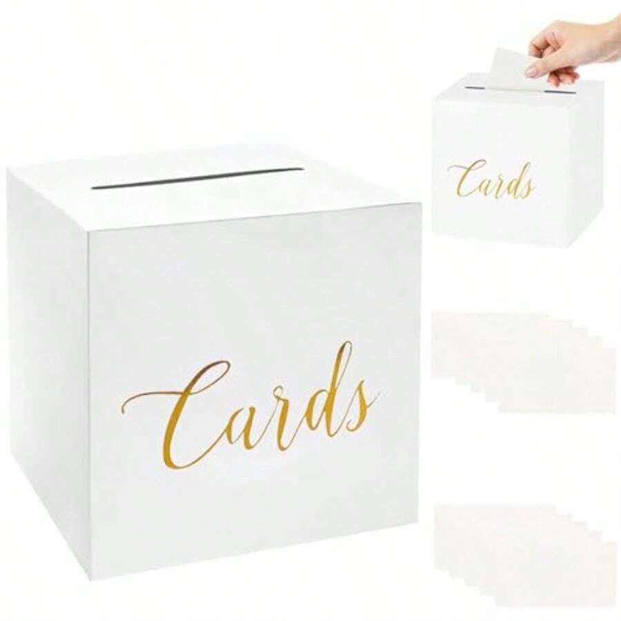 zxr Caja Para Sobres De Boda Caja De Regalo Para Tarjetas Y Dinero Con 10 Tarjetas Incluidas 22x22x22 Cm Papel de alta calidad Ideal Para Bodas Baby Showers Y Eventos Especiales125 - blanco - Ver 1