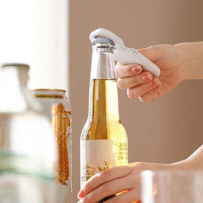 1pc Magnetic Multifunctional Bottle Opener, Integrating 3/5 Functions Of Bottle Opening, Can Opening, And Lid Opening, Suitable For Household Beer And Beverage Bottle Openers, Beer Cans, Soda Cans, And Bottled Beverages. Compact Plastic And Magnetic Structure, Suitable For Home, Camping, And Party Use. No Need For Power, Durable Kitchen Tools, Women's Gifts, Family Gifts, Gifts For Men