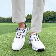 Unisex Professional Golf Shoes - All-Season Sole, EVA Sole And Microfiber Synthetic Upper, Suitable For Golf, Hiking, Training - White With Blue Decor, Golf Shoes, Hiking Shoes, Fashionable Sports Design, Durable Athletic Wear