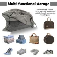 1pc Velvet Drawstring Pouch Bag Set, Dust Cover Bag With Transparent Window For Wallet, Shoes, Handbag Storage And Travel - Grey - View 8