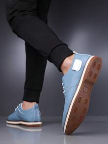 Men's New Business Casual Leather Shoes, Solid Color Lace-Up Fashion Formal Shoes, Outdoor Versatile Men's Shoes - Màu xanh nhạt - Xem 6