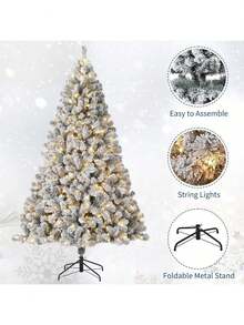 Árbol de Navidad artificial pre-iluminado con puntas de rama, Pino de Navidad de PVC de 4,5 pies / 6 pies / 7,5 pies con 250 led blancos cálidos,Árboles de vacaciones con soporte de metal,Fácil montaje - Decoración de Navidad interior para el hogar, la oficina - 4,5 pies - Ver 3