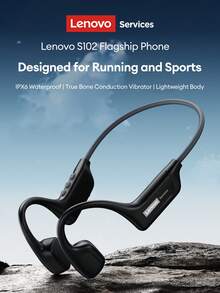 Lenovo 联想S102 IPX6防水骨传导无线耳机，带收纳盒，开放式设计，蓝牙6.0低延迟通话，降噪功能，超长续航，适合运动、跑步、户外活动，兼容智能手机/笔记本电脑/iPad，节日礼物、圣诞礼物、秋冬季必备、露营装备、旅行配件、度假装备、露营用品 - 黑色+收納袋 - 查看 3