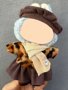 17cm Doll Clothes Set (Doll Not Included), Cute & Fashionable, Includes Dress, Leopard Print Top, Scarf, And Hat, Suitable For Dolls - Multicolor - View 4