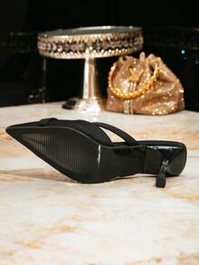 Scarpe mule a punta nere da donna, con decorazione in perle, tacco a spillo alto, slip-on, design minimalista alla moda, adatte per matrimoni, feste di Natale, balli, abiti da cerimonia e uso quotidiano - nero - Visualizzare 7