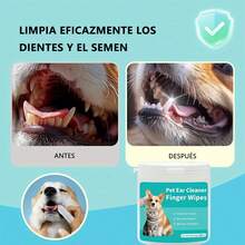 Toallitas limpiadoras para mascotas + Toallitas universales para la limpieza del canal auditivo y el cuidado dental de gatos y perros + Material de algodón 3D Pearl + Sin alcohol ni lejía / Suaves y no irritantes / Seguras para lamer + Adecuadas para la eliminación diaria del cerumen y el cuidado de la placa dental + Uso por ambos lados + Envase portátil para su almacenamiento - Blanco - Ver 10