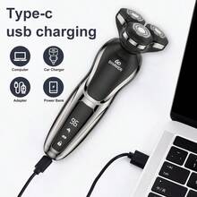 Afeitadora eléctrica 3 en 1 para hombres, recargable por USB, inalámbrica, con recortadora de vello nasal, cuchillas flotantes 3D, pantalla digital, capacidad de batería de 600mAh - Negro - Ver 11