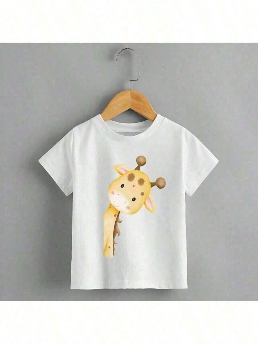 Camiseta Infantil Unissex Girafa Personalizada Safari Delicada 100% Algodão - Branco - Visão 1