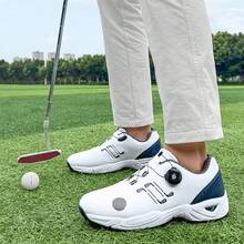 Unisex Professional Golf Shoes - All-Season Sole, EVA Sole And Microfiber Synthetic Upper, Suitable For Golf, Hiking, Training - White With Blue Decor, Golf Shoes, Hiking Shoes, Fashionable Sports Design, Durable Athletic Wear