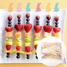 Juego de 200/100/50/30/10 piezas de pinchos de bambú de conejo de colores, adecuados para fiestas de Pascua, pan, hamburguesas, postres, aperitivos, todo tipo de fiestas, reuniones familiares de primavera, decoración de platos de pasteles y frutas