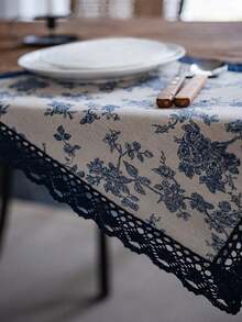 Juego de 6 manteles individuales con patrón de ramas florales azules, de 12 x 19 pulgadas, estilo chino, lavables, resistentes al calor de material de lino, rectangulares, adecuados para cocina, comedor y decoración del hogar tanto en interiores como exteriores