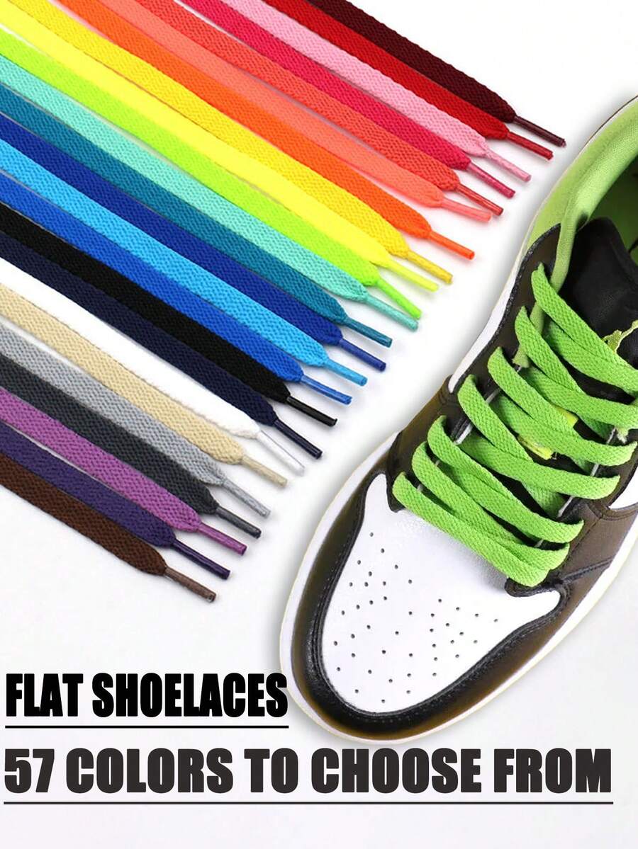 Tali Sepatu 57 Warna, Tali Sepatu Warna Solid Serbaguna yang Modis, Klasik dan Serbaguna, Tali Sepatu Pipih Poliester, Tali Sepatu Sneaker - MultiWarna - View 1