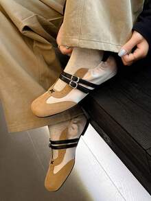 Giày ba lê đế mềm phong cách Mary Jane mới 2025, nhẹ, thoáng khí, họa tiết vá, giày thể thao thường ngày cho mùa hè - Màu be - Xem 9