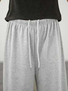 1 pieza Pantalones de punto con cordón casual y versátil para mujer, adecuados para ocio, deportes y fitness, aptos para primavera, verano y otoño - Gris - Ver 4