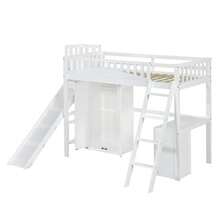 Bunk Bed, Children's Bed, With Safety Rail, Table And Wardrobe, Ample Storage Space, With Four-Step Ladder, Pine+MDF+Plywood, White, 90x200cm - White - View 7