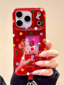 New Year INS Red Foil Texture Colorful Polka Dot Horse Lanyard Suitable For IPhone 17 Pro Max Phone Case, Apple 15 Pro New 14 Creative 13 Women's 16 High-End Anti-Fall Protective Cover - Red - View 3
