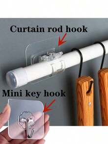 4pcs Transparent Curtain Rod Hooks, No Drill Adhesive Brackets, Suitable For Tension Rods, Adjustable & Reusable, Easy Installation, Black, Fits Any Room Decor, Valentine's Day/ Gift, Party Decor Shower Curtain Hooks