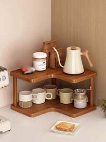 1 Multifunctional Corner Shelf, Bamboo Bathroom Rack, Freestanding Desktop Storage Cabinet, Toner And Cosmetics Organizer, Desktop Stationery Office Organizer, Stylish Decor Piece. Ideal For Dorm Rooms, Homes, Schools, Offices, And Other Desktop Organization Needs. Kitchen Countertop Organizer, Coffee Station, Kitchen Storage Rack, Coffee Station Organizer. - Brown - View 2