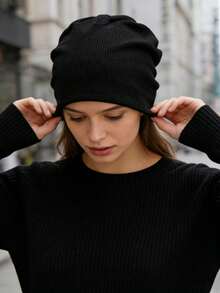 1pc Women's Oversized Loose Knit Beanie Hat - Extra Large Knit Hat, Versatile Warm & Breathable Cuffed Hat, Suitable For All Seasons, Daily Wear And Outdoor Wind Protection