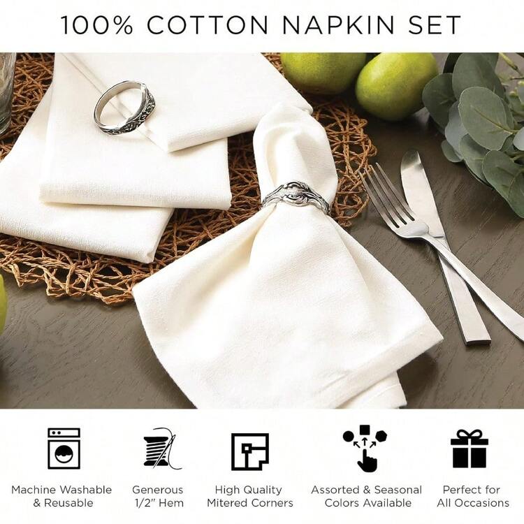 zxr DII 100% algodón Lavable a máquina Mantel Individual a Rayas francesas para cenas Verano y picnics al Aire Libre Blanco White Stripes Napkin - 20 x 20 1125 - BlancoBlancoRayas - Añade 9