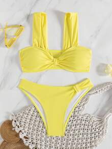 Women's Beach Vacation Casual Bikini Set Summer - Yellow - View 3