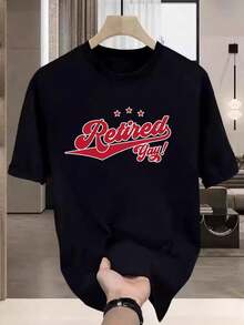 Manfinity Dauomo Hombre Verano letra impresa cuello redondo manga corta camiseta casual - Negro - Ver 3