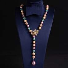 1pc Handmade Beaded Necklace, Fashion//Bohemian Style, Random Arrangement Of Pearls, Bee, Insect, Elephant, Leopard, Animal Shapes, Suitable For Women, Autumn/Winter, Sweater Chain, Long Necklace, Y2K, Women's Long Necklace, Gift