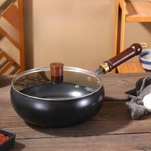 Panela de Ferro Fundido Sem Revestimento com Forro, Panela de Ferro de Bottom Grosso Sem Revestimento, Frigideira Antiaderente Artesanal Sem Revestimento, Frigideira Antiaderente, Adequada para Cozinhar e Cozinhar, Compatível com Fogão a Gás e Cooktop de Indução, Perfeita para Festas e Reuniões de Natal.