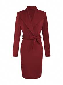 1 chiếc đầm nữ màu trơn cổ chữ V tay dài, dáng rộng thoải mái, thích hợp mặc đi làm, văn phòng, hàng ngày, thanh lịch mùa thu xuân. - Đỏ - Xem 3