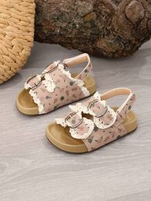 1 Pair Ballet Style Girls Sandals, New Summer Kids Ditsy Floral Toddler Open Toe Beach Shoes, Princess Shoes - Pink - View 3