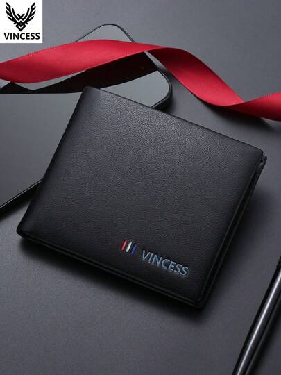  محفظة رجالية من الجلد الطبيعي من VINCESS، موضة كاجوال سعة كبيرة، مزودة بفتحات متعددة للبطاقات ونافذة شفافة للهوية، مناسبة للاستخدام اليومي والأعمال، هدية رائعة للرجال في عيد الحب