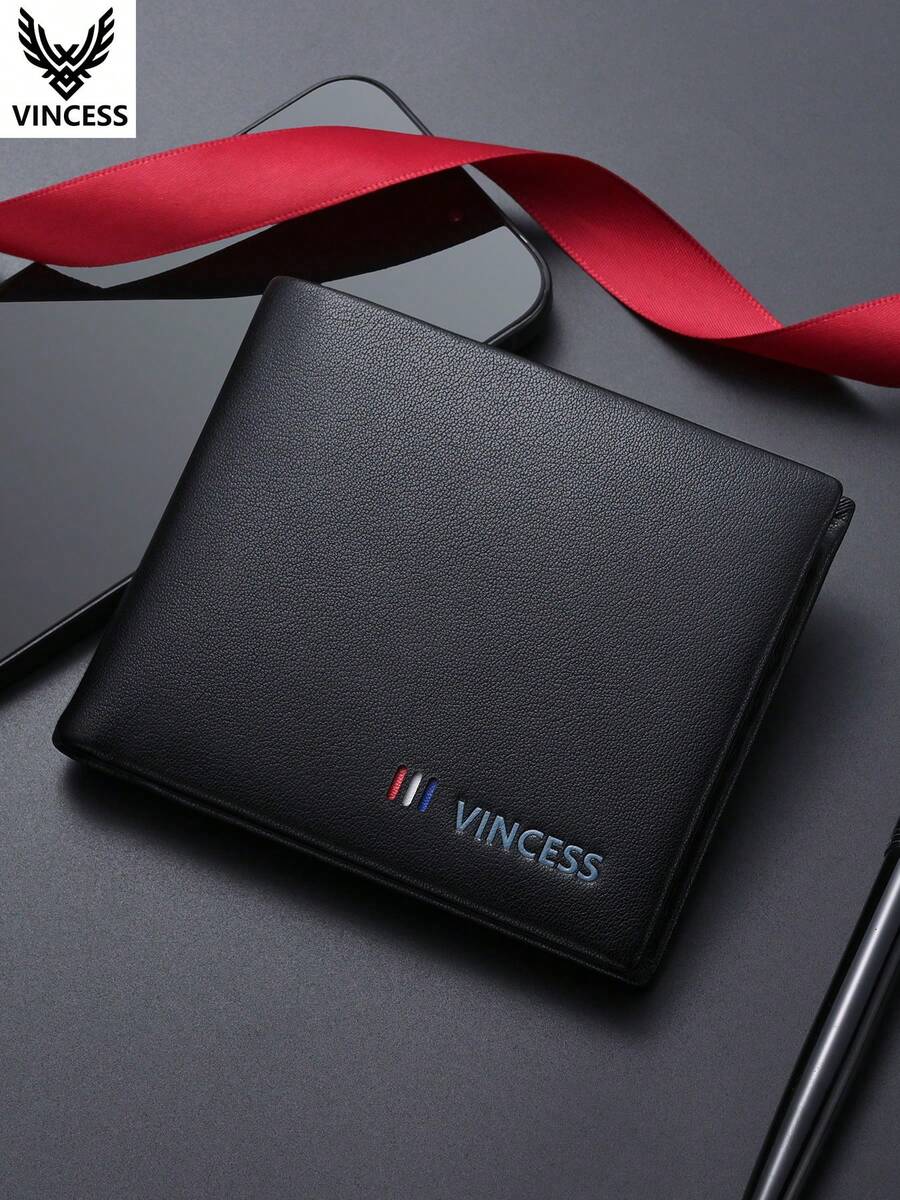 VINCESS Men's Genuine Leather Business Wallet, Casual Fashion Large Capacity Wallet, Anti-Theft Multi-Card Slot Card Holder, With Transparent Window Card Slot, Suitable For Daily Travel And Business Use, Perfect Gift For Men, Christmas Gift, Valentine's Day Gift - one-size - View 1