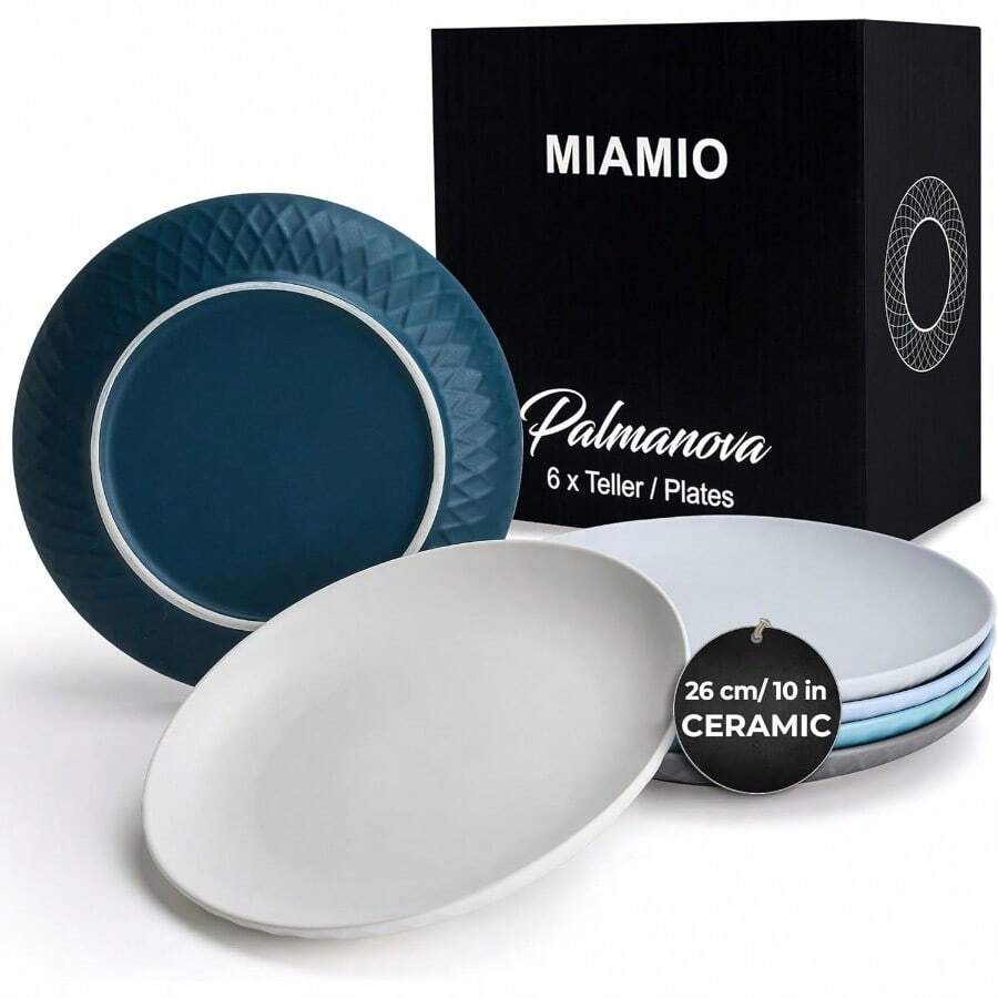 Plates Set Of 6/ Modern Plate Set Made Of Ceramic/Stoneware - Palmanova Collection Ocean Blue 26 Cm - OceanBlue - View 1