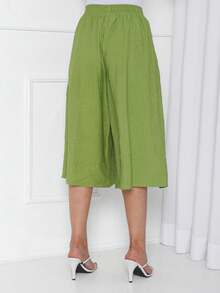 Plain Culottes With Two Elasticated Waist Pockets, Women's Linen, Knot Detail, Wedding Dress. - 青檸色 - 查看 6