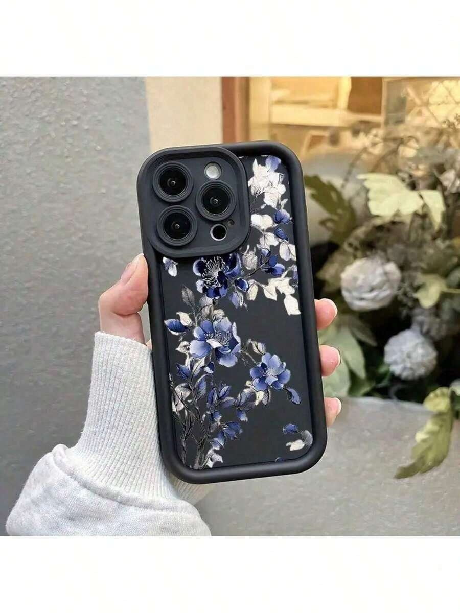 Fundas de Teléfono con Diseño Acuarela Azul y Blanco en y Blanco, Material Suave de TPU, Divertidas y Duraderas, Antigolpes y Antideslizantes para iPhone 16/ 16 Pro/ 16 Plus/ 16 Pro Max/ 15/ 14/ 13/ 12/ 11/X - Negro - Ver 1