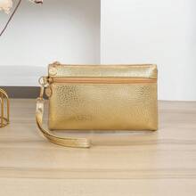 Women's Fashion Wrist Pouch, Caviar Gold PU Clutch Wallet, Multi-Compartment Convenient Long Coin Purse Phone Organizer, Versatile Evening Bag - Gold - View 2