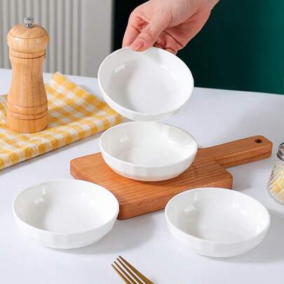 6pcs 4-Inch Pure White Ceramic Dipping Sauce Dishes, & Healthy, Easy To Clean, Suitable For Family Gatherings