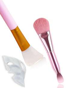 3pcs Electroplating Soft Brush Silicone Facial Mask Brush 1 White Silicone Facial Mask Double Head Facial Mask Silicone Brush Soft Hair Mud Application Film Special Brush Application Type Facial Cleaning Tool Special For Beauty Salon - Multicolor - View 5