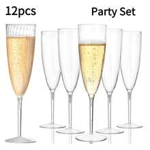 PUREDOVE 2/6/12pcs Clear Champagne Glasses Plastic - 170ml/6oz Clear Reusable Champagne Glasses Party Supplies,For Wedding/Birthday/Party - 透明 - 查看 11