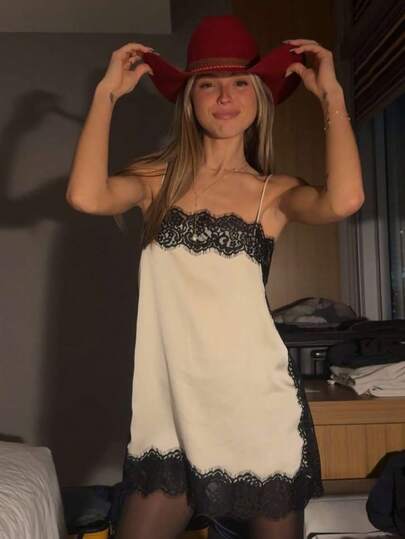 GMFP Kadın Günlük Şık Moda Bol Kesim İpeksi Seyahat Tatil Bej Dantel Askılı Bluz, Müzik Festivali/Düğün Sezonu, İlkbahar/Yaz İçin Uygundur