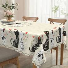 1 Set Tovaglia a tema cuori di gatto bianco e nero, rotonda e rettangolare, disponibile in varie misure, tema primaverile, decorazione per feste e casa, adatta per cucina, interno ed esterno, regalo perfetto per gli amanti degli animali domestici, decorazione per feste di anniversario - Materiale in poliestere facile da pulire - Regalo per coppie/San Valentino, adatto per tavolo da pranzo in stile fattoria o moderno, tema romantico, materiale durevole, decorazione natalizia per la casa - Multicolore - Visualizzare 6