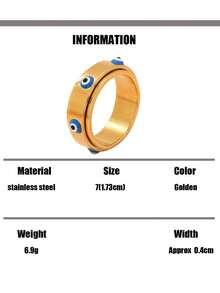 1pc Western 18k Gold Plated Stainless Steel Rotatable Decompression Fun Ring Demon Evil Eye Charmrings Jewelry Women , Ring Gifts For Women Men Suitable For Wear With Daily Outfits And Party Accessories - Yellow Gold - View 7