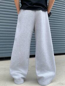 男士纯色抽绳松紧腰休闲宽松运动裤，宽松平角裤，户外简约拼接裤，适合学生和男士 - 淺灰色 - 查看 3