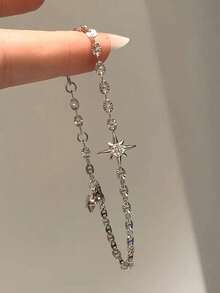 1pc Stainless Steel Sparkling Star Bracelet For Women, Shiny Comet Meteor Pentagram Lucky Star Jewelry - Gold - View 3