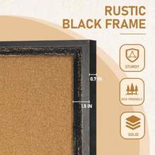 DOLLAR  Cork Board For Office 36 X 24 Inches Cork Boards For Walls Bulletin Board Decorative Hanging Pin Board Rustic Wooden Frame Vision Board Cork Notice Board For Office Home Decor Black - 黑色 - 查看 4