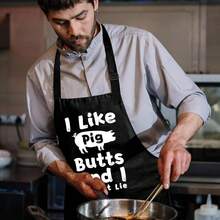 ZOORON Funny Black Chef Aprons For Men Adjustable BBQ Grill Kitchen CooFKing Aprons With Pockets, Grill Accessories,ILikePigButtFSandssICannotLie - 我喜歡豬屁股,而且我不能說謊 - 查看 7